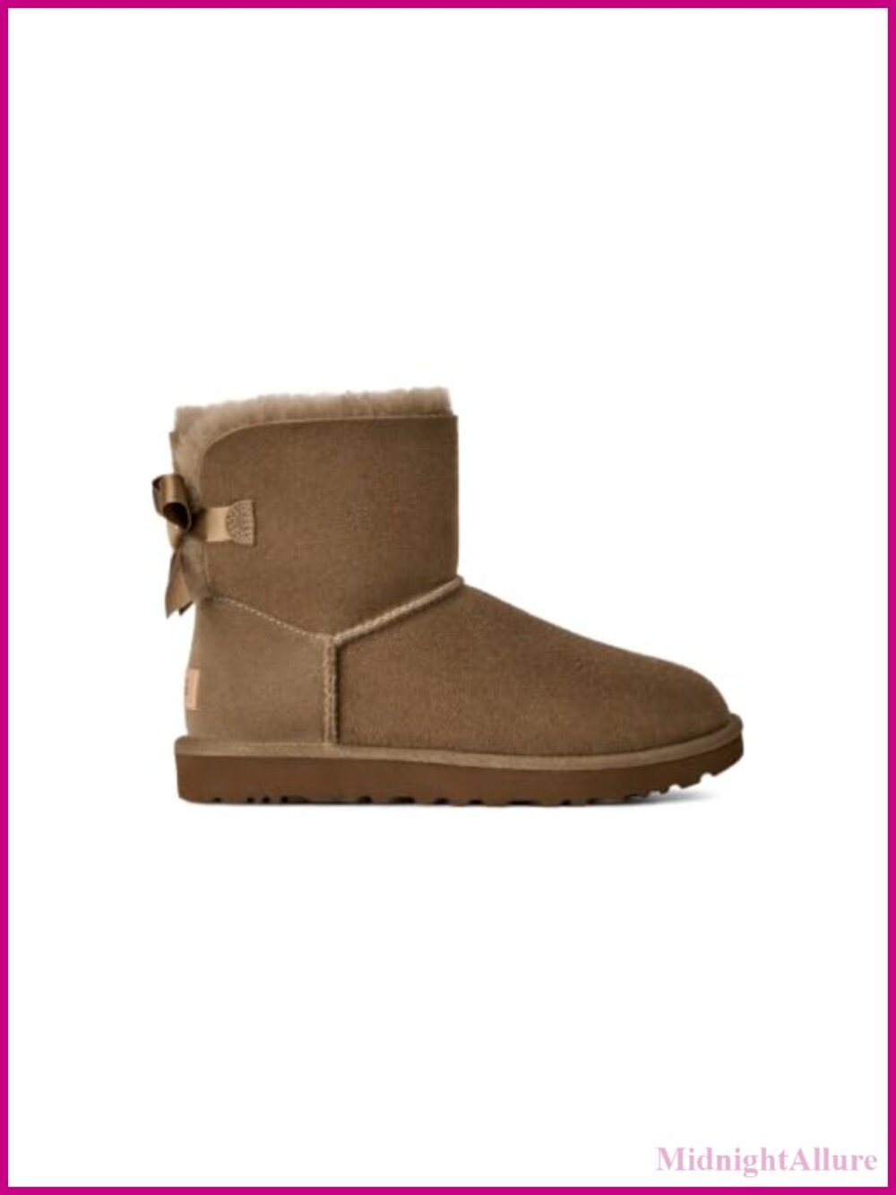 Sheepskin Suede Ankle Boot with Satin Bow Back Shaft